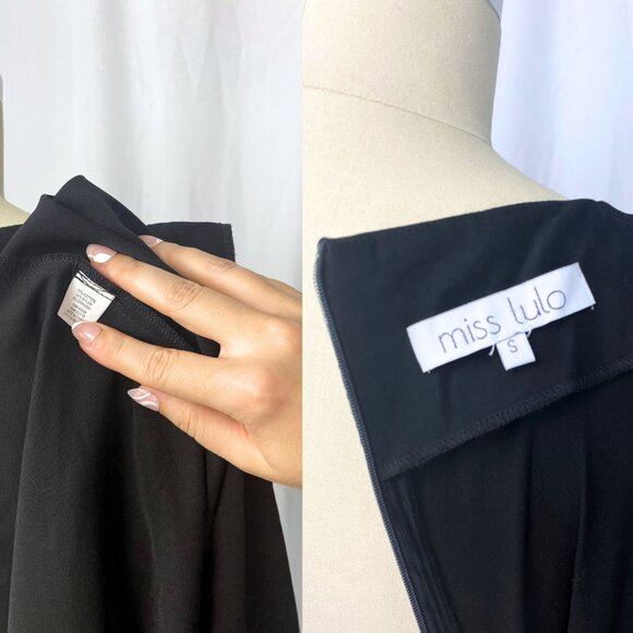 Miss Lulo 40s-style cotton blend femme fatale fit and flare black dress medium - Picture 4 of 4